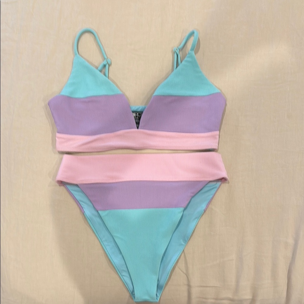 Beach Riot 2 Piece Ribbed Bikini Set Both Sz L